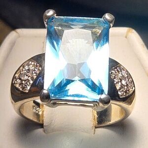 Rectangle Baby Blue Vintage Sterling Silver Ring Sz 7